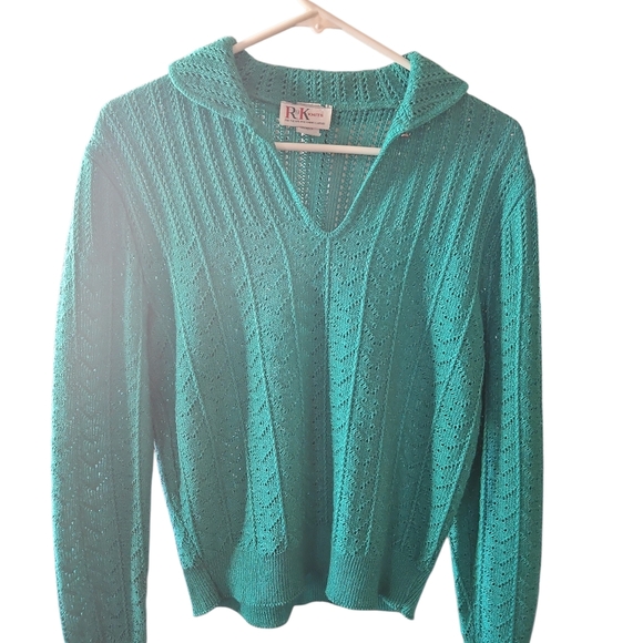 Vintage R&K Knits Teal Open Knit Sweater Top Size 16 Boho - Picture 4 of 6